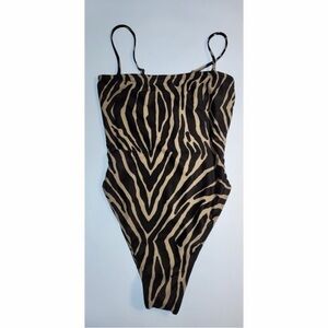 SAME Los Angeles One Piece Swimsuit Womens Small Strappless Zebra Print White